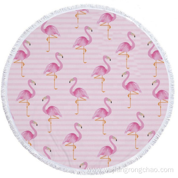 Quick Drying Flamingo Colored Printed Circular Beach Towel